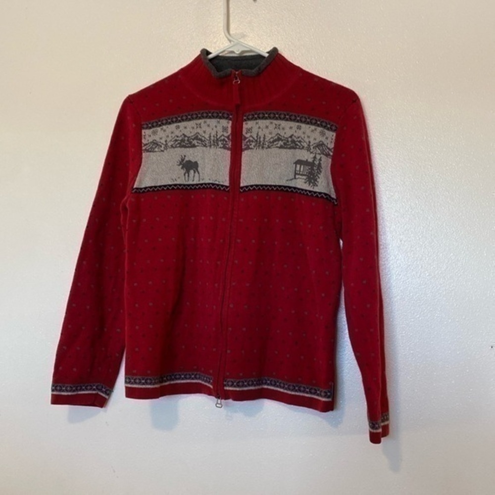 WoolRich Ruby full zip up Ramie blend cabin deer cozy  sweater jacket small